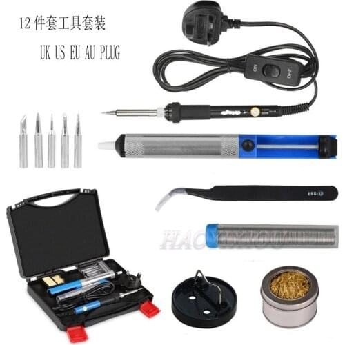 Full Set 60W 110V/220V Electric Soldering Iron Kit with Adjustable Temperature Welding Iron Electronic Repair Tool