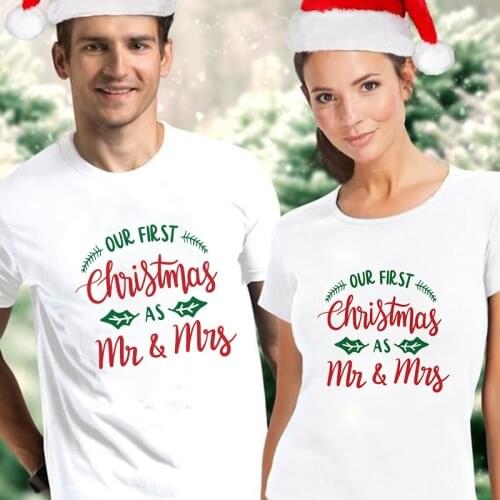 1pcs Our First Christmas Couple Matching Lover T-shirt Graphic Tees Harajuku Festival Family T Shirts Short Sleeve Clothes 2020