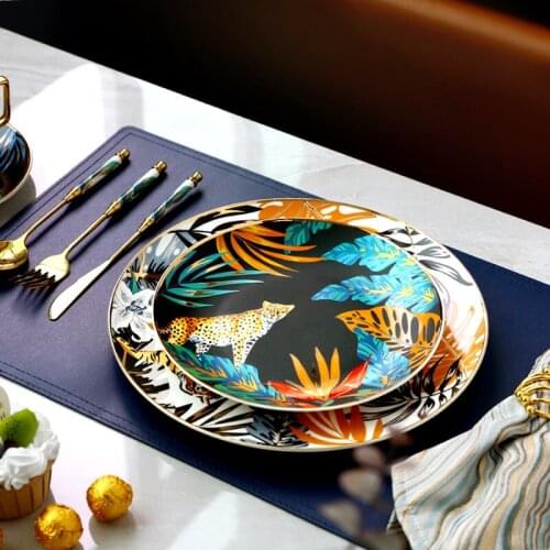 Lurxury Ceramic Plate Tropical Plant Leaf Forest Animal Monkey Tiger Leopard Style Dessert Steak Fruit Plates Dishes Tableware