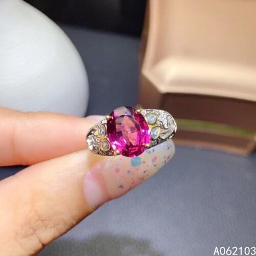 KJJEAXCMY fine jewelry 925 sterling silver inlaid Natural pyrope garnet Womens personality elegant oval adjustable gem ring sup