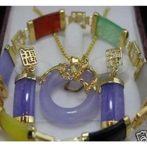 New Womens Real jade pendant necklace earring bracelet set
