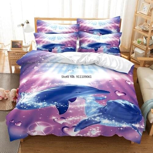 3D Dolphins Bedding Set Blue Purple Duvet Cover Set 3d Bedding Digital Printing Bed Linen Queen Size Bedding Set Fashion Design