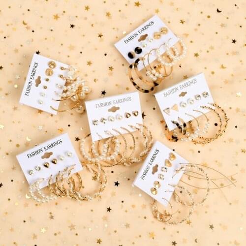 Hot Sale Fashion Bohemian Earrings Set For Women Trendy Pearl Circle Hoop Earrings Geometric Zircon Ear Studs 2021Trend Jewelry