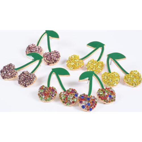 PPG&PGG Cute Fruit Cherry Earrings for Women 2019 New Fashion Metal Crystal Red Large Statement Hanging Earring Jewelry