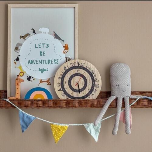 2021 New Kids Room Wood Round Clock For Baby Boy Girl Room Decoration Nordic Tracking Wall Clocks Children Room Decor