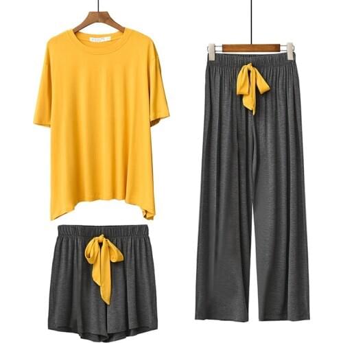 New 3Pcs Modal Soft Home Homewear Casual Home Clothes Women‘s Pajamas Summer Loose Ladies Sleepwear Pajamas Sleeping Suit