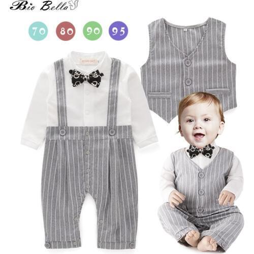 Baby Boy Gentleman Spring Autumn Clothes Set 100% Cotton Kids Romper+Vest 2Pcs Happy Wedding Party 0-3T Clothing Set Boy Clothes