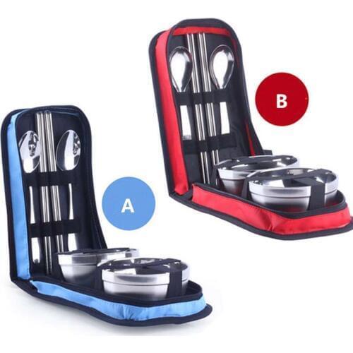 Outdoor Camping Tableware Picnic Cutlery Stainless Steel Chopsticks Bowls Spoon Picnic Tourist Set Travel Dinnerware Hiking Tool