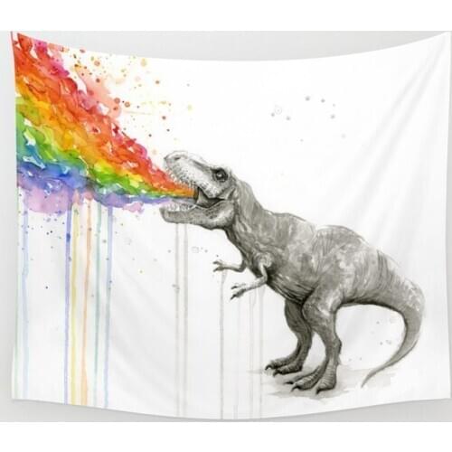 Dinosaur Rainbow Watercolor Tapestry Wall Hanging Wall Decor Bedroom Home Decoration Wall Tapestry Yoga Mat