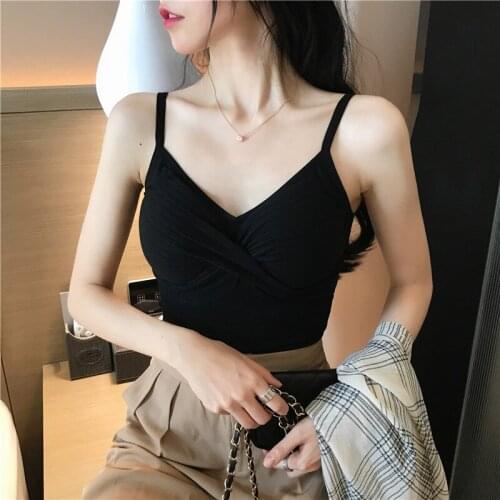 Real Shot 2021 Spring New Style Retro Net Red Suspender Vest Short Color Bump With Breast Pad For Slim Fitting Bottoming