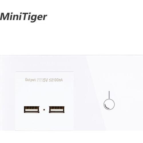 Minitiger EU Standard 1 Gang 1 Way Touch Switch and Power Outlet With Dual USB Smart Induction Charge Port For Mobile 5V 2.1A