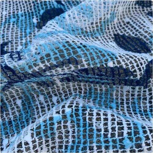 Width 59" Fashion Simple Blue Printing Hollow Out Fabric By The Half Yard For Dress Handmade DIY Material
