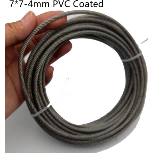 PVC Coating 10M/20M/30M 3mm/4mm 7X7 Construction 304 Stainless steel Wire rope Softer Fishing Lifting Cable