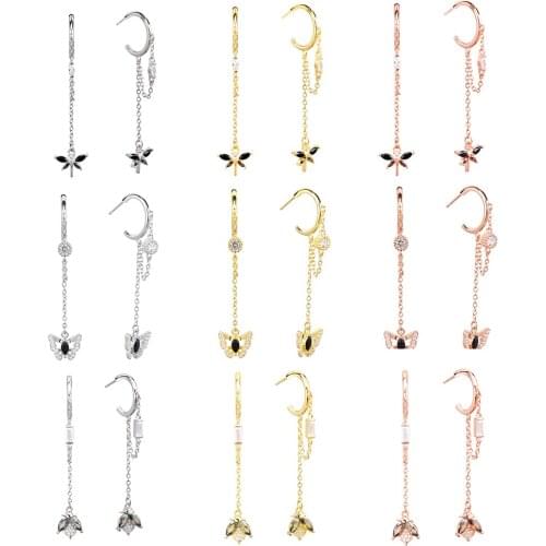 Slovecabin Real 100% 925 Sterling Silver Butterfly Dangle Drop Earrings With Clear CZ Pendientes Femme Luxury Fine Jewelry Gift