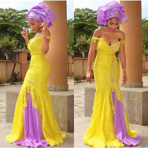 Evening Dresses robe de soiree 2021 vestidos largos abendkleider Lace Formal Dress Mermaid Yellow Nigerian Evening Gowns Long