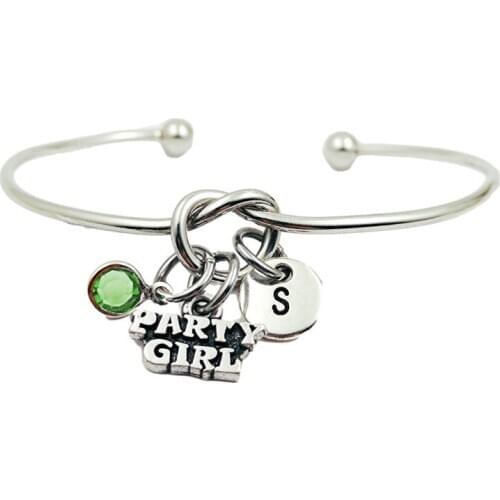 Party Girl Animal Creative Initial Letter Monogram Birthstone Adjustable Bracelet Fashion Jewelry Women Gift Accessories Pendant