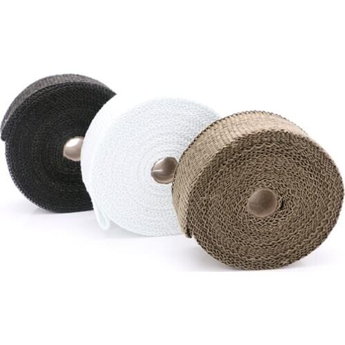 High Quality 1.5mm*50mm*5m Titanium/Black Exhaust Heat Wrap Roll for Motorcycle Fiberglass Heat Shield Tape with Stainless Ties