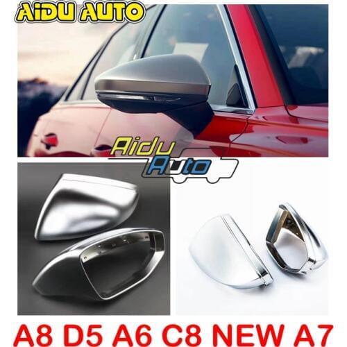 High quality 1 pair For Audi A6 C8 A8 D5 NEW A7 Side Assist Support matt Silver chrome mirror case rearview cover shell