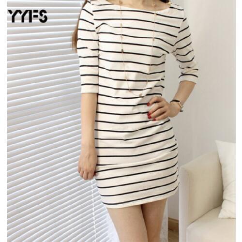 YYFS 2019 Summer Long T shirt women striped Tight t-shirt women Casual O-neck vintage tee shirt femme camisetas mujer plus size