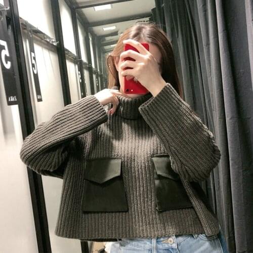 Pocket Oversized Jumpers Turtleneck Women Thick Warm Sweater Female 2020 Winter Loose Knitwear Batwing Long Sleeve Pullover Tops