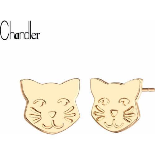 Chandler 2017 New Hot Design Smart Cat Kitty Stud Earrings Cute Kitten Animal Earrings For Women Statemnet Birthday Bijouterie