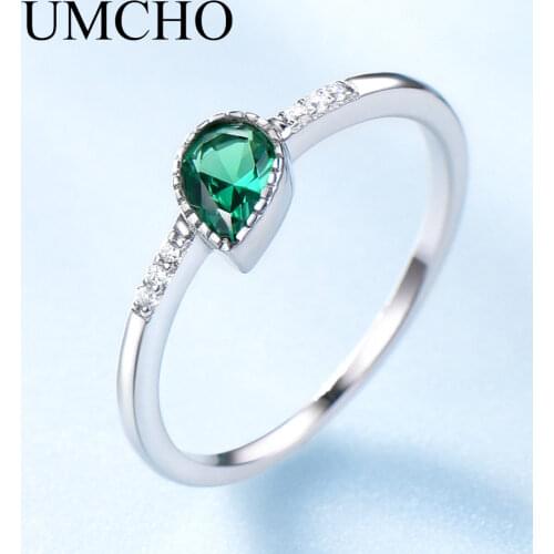 UMCHO Created Emerald Engagement Wedding Rings For Women Genuine 925 Sterling Silver Fashion Fine Jewelry