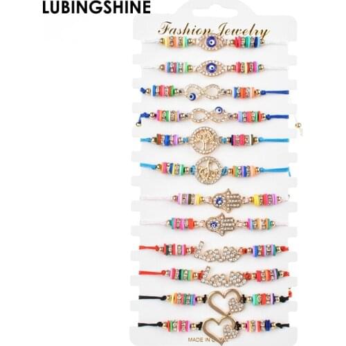 12pcs/Set Handmade Braid Rope Chain Bracelet Set Crystal Palm Evil Eye Charms Bracelet for Women Girl Infinity Love Jewelry