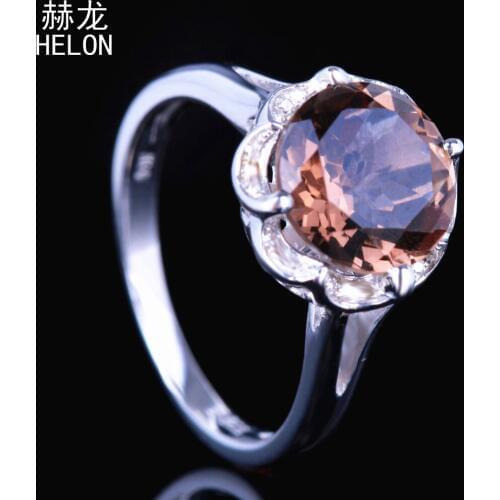 925 Sterling Silver Flawless 2.9ct Genuine Smokey Quartz Pave Natural Diamonds Gemstone Engagement Fine Jewelry Ring Round 9mm