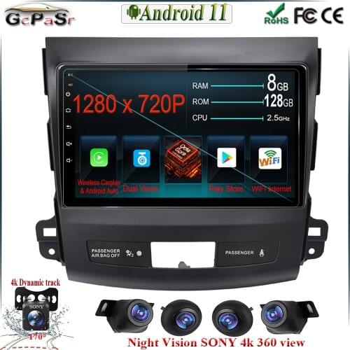 Autoradio Touchscreen Android 11 Car Radio Player For Mitsubishi Outlander xl 2 CW0W 2005-2011 For Citroen C-Crosser 2007-2013