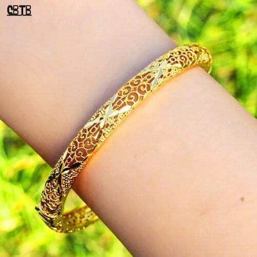 Dubai India African Womens Gold Bracelet Plaid Turkish Bracelet Girl Women Handmade Jewelry Arabian Muslim Wedding Holiday Gift