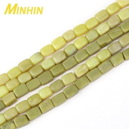 MINHIN 11*14 mm Square Natural Lemon Green Stone Beads Loose Spacer Bead for Accessory Bracelet Necklace Jewely DIY Making
