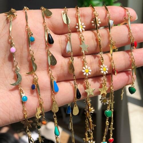 1Meter Stainless Steel Gold Color Chain Stars Moon Daisy Flower for Jewelry Making DIY Bracelets Necklaces Ankles Accessories