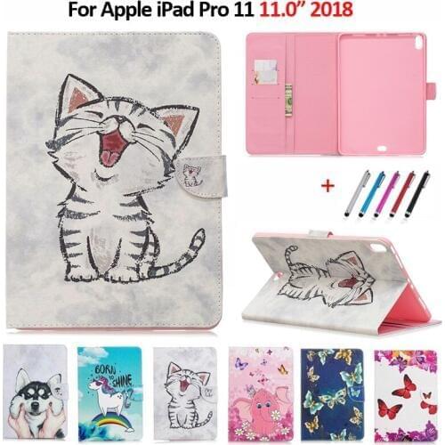 Case For iPad Pro 11 Case 2018 Kawaii Unicorn Cat Puppy Leather Cover Coque For iPad Pro 11 2018 Tablet Case Funda Capa + Gift