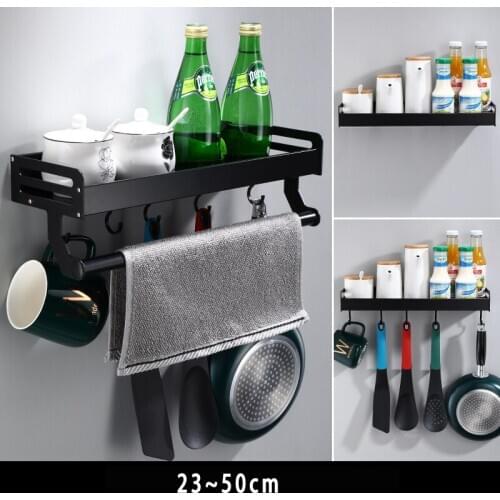 Black Space Aluminum Hanging bathroom Shelf Kitchen Storage Rack with hooks & holder Kitchen Corner Storage Rack Organizer