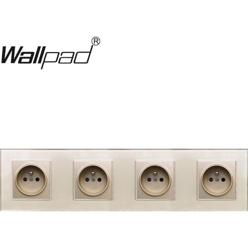 Quadruple Power Socket French Grounded Wallpad Gold Glass Frame 16A EU Electrical 4 Way French Wall Outlet 344mm* 86mm