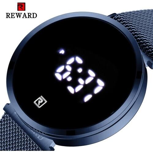 REWARD Digital Watches for Men Week Display Small Case Calendar Display Liminous Hands Fashion Dark Blue Mesh Band Casual Clock