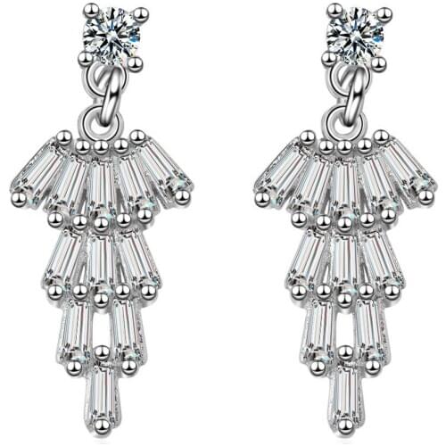 Tassel Long 925 Sterling Silver Earrings For Women Fashion Trendy Cubic Zirconia Earrings Jewerly Aretes De Mujer