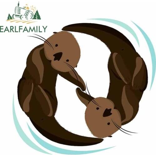 EARLFAMILY 13cm x 12.8cm Car Assessoires for Otter Friends Funny Car Stickers Auto Air Conditioner Decal Sunscreen Decoration