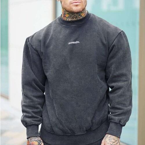 Muscle Sports T-Shirt Mens Long Sleeves Autumn New Double-Sided Velvet Round Neck Large Size Loose Pullover Hoodies