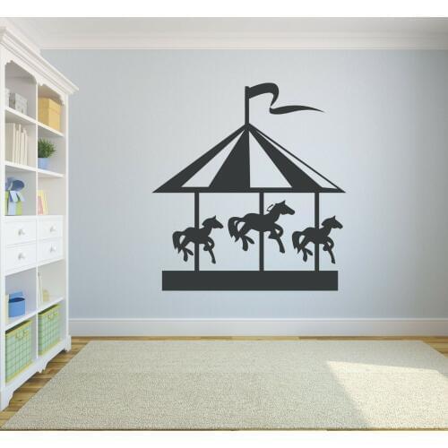 Carousel Wall Decal Ride Horses Amusement Carnival Kids Bedroom Baby Room Nursery Interior Decor Vinyl Window Stickers Art Q390