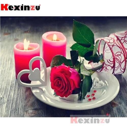 Kexinzu Full 5D DIY Square/Round Diamond Painting"Candle rose"3D Embroidery Cross Stitch Mosaic diamondpainting Gift K@#6699