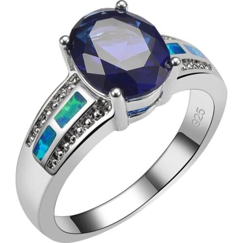 Blue Crystal Zircon With Blue Fire Opal 925 Sterling Silver Ring Beautiful Jewelry Size 6 7 8 9 10 R1457