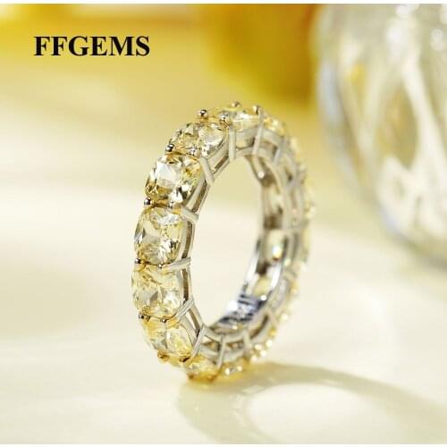 100% Sterling 925 Silver Single Row Rings Sona Diamond Yellow Created Moissanite Fine Jewelry for Women Wedding Party Gift Box