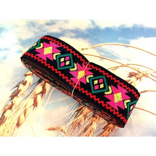High Quality geometry 50MMX10yard Handmade embroidery lace woven Jacquard Ribbon TrimsFor Clothing Straps Belt guitar Accessory