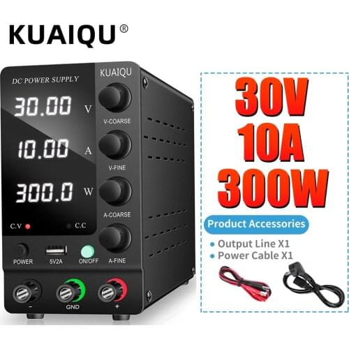 Black USB Regulated Laboratory Power Supply Adjustable Power Source 30V 10A 60V 5A 120V 3A 4 Digits Display For Repair Phone PCB