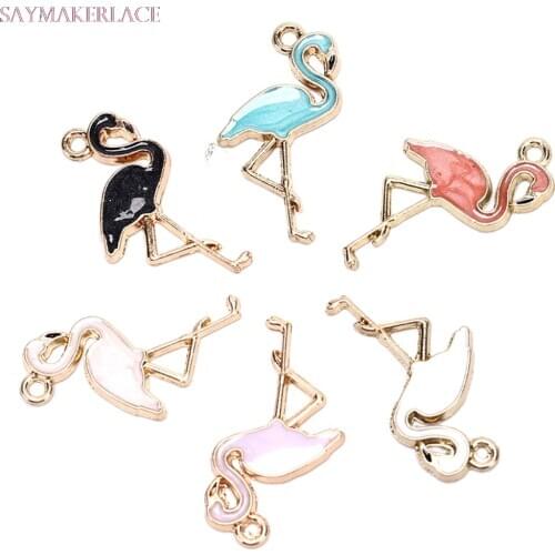 10pcs Lovely Trendy Alloy Hot Sale Flamingo Enamel Charms Pendant Jewelry Findings For Necklace Bracelet Earrings Handmade