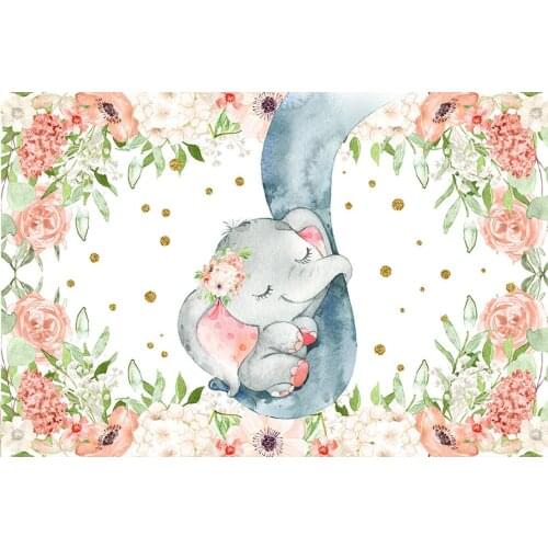 Sweet Girl Elephant Baby Shower Party Backdrop Cute mommys Baby Shower Banner Newborn Portrait Background Poster Decorations