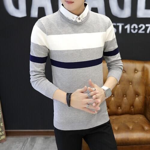 Men Shirt Collar Clothes 2019 Classic Simplicity Pullover Sweater Men Patchwork Long Sleeves Black Teenagers Sweaters Free Ship
