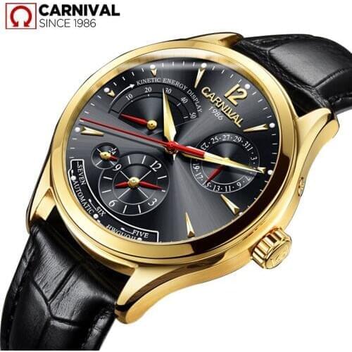 Switzerland CARNIVAL Men Watch Multifunction Energy display Automatic Watch Men 24hours Calendar Luminous Mechanical Watches