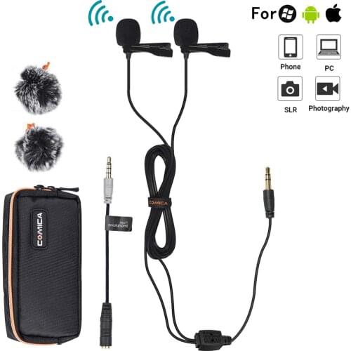 Comica CVM-D02 Dual Lavalier Lapel Microphone Clip-on interview mic for iPhone Android Smartphone for Sony Canon Nikon Cameras